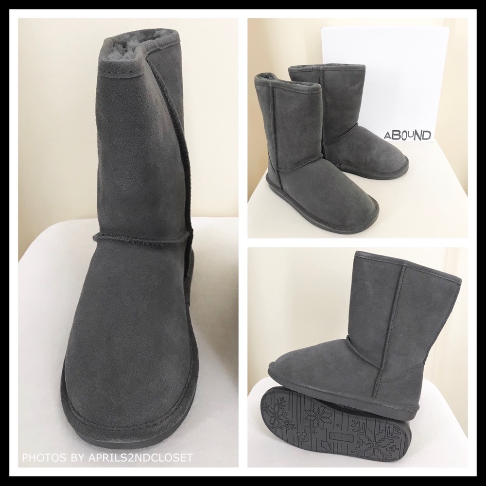 GREY SUEDE SHEARLING LINED BOOTS ANKLE BOOTIES - Picture 7 of 8